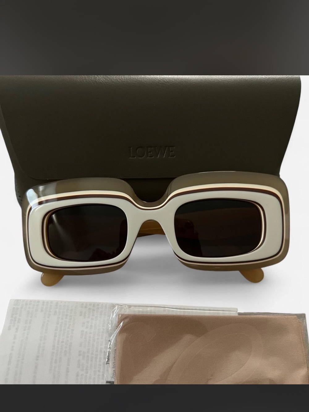 Loewe Olive, Cream & Brown Chunky Rectangular Sunglasses